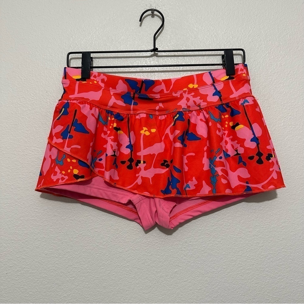 Rei girl’s rash guard skirted swim shorts multicolor red pink blue size L 14-16
